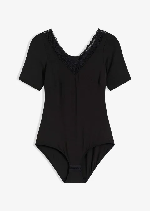 Body manches courtes en modal et dentelle