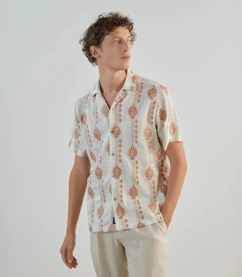 IZAC - Chemise brodée orange