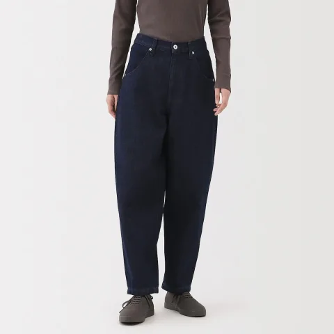 Pantalon coupe cocon en denim et kapok mélangé pour femme