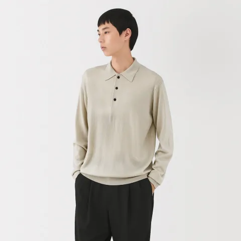 Pull polo en laine à mailles fines pour homme