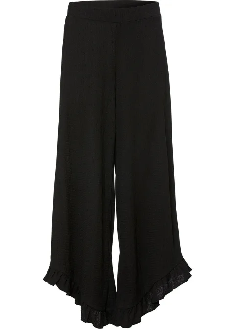 Pantalon en crêpe texturé, taille élastiquée