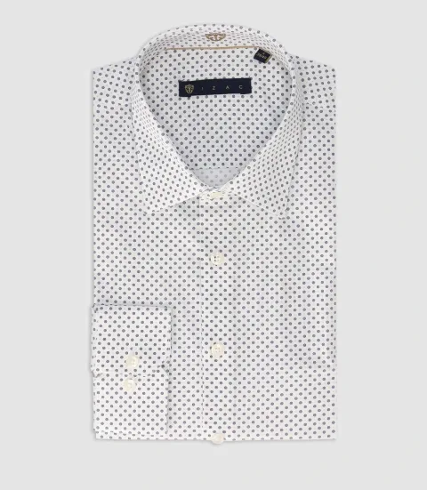 IZAC - Chemise slim imprimée blanche et marine PRIMAEL