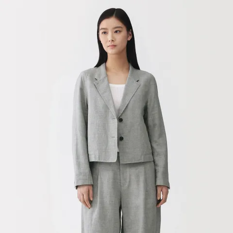 Veste courte à chevrons en mélange de lin pour femme