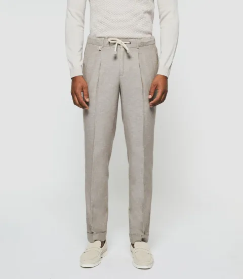 IZAC - Pantalon ville en lin taupe ''Balicio''