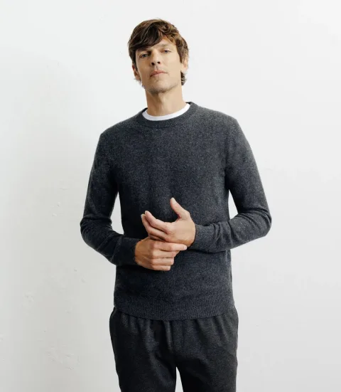 IZAC - Pull col rond 100% cachemire anthracite