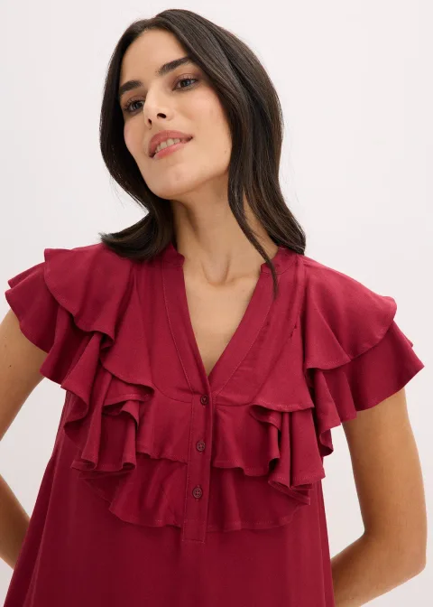 Robe midi avec volants en crêpe texturé