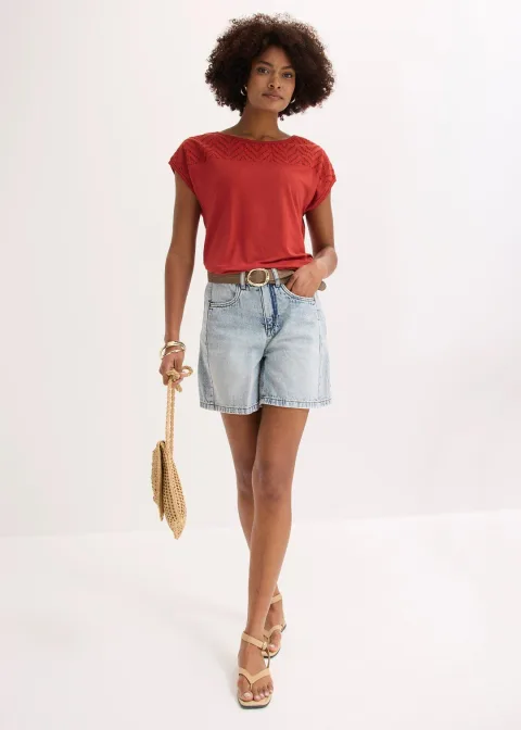 T-shirt en dentelle, en viscose douce