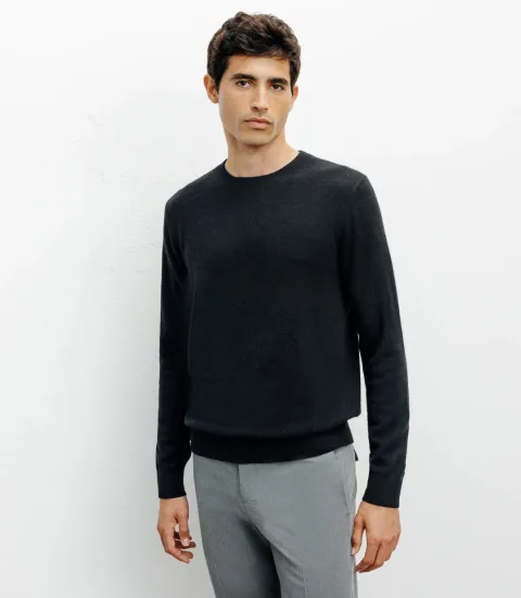 IZAC - Pull col rond 100% cachemire noir