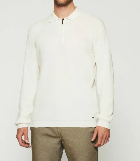 IZAC - Pull col polo zippé écru DYLAN