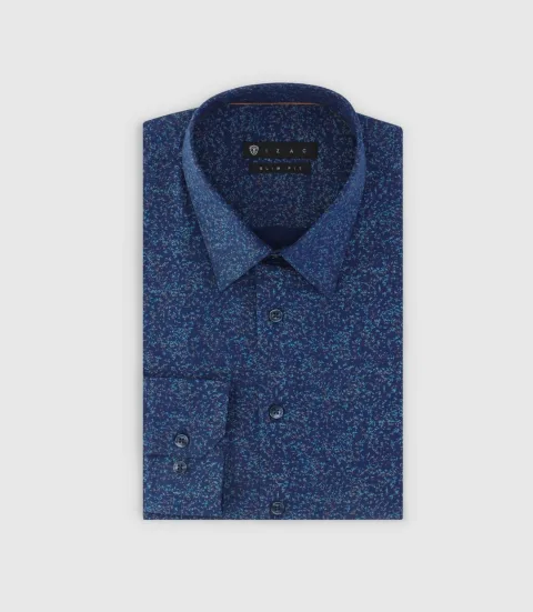 IZAC - Chemise imprimée micro motifs marine et beige PENTI