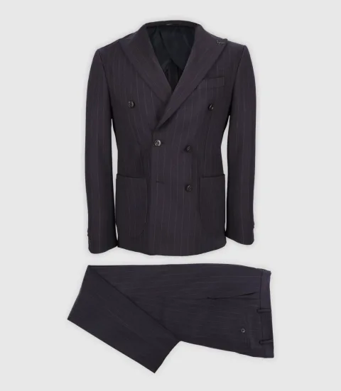 IZAC - Costume croisé à rayures marine