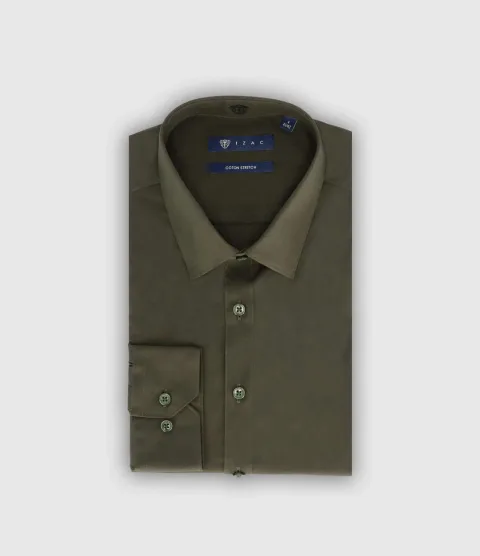 IZAC - Chemise slim kaki foncé MALTE