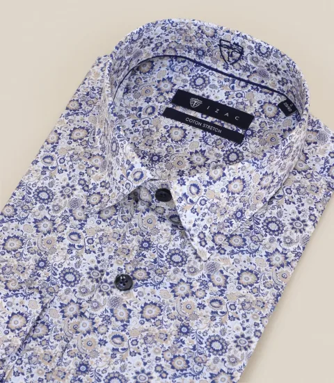 IZAC - Chemise imprimée col français marine