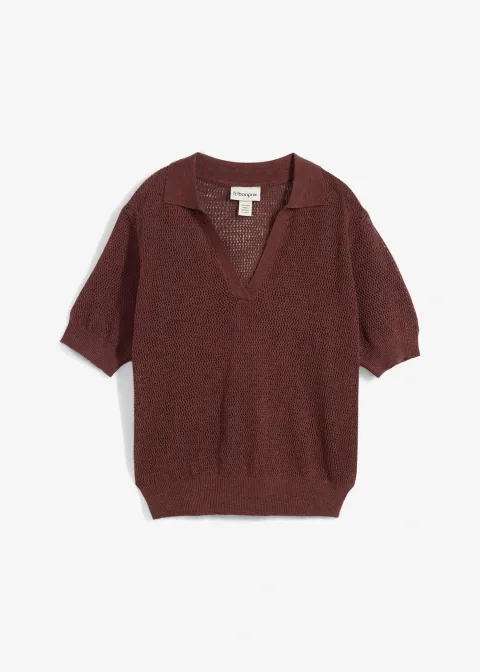 Polo en maille ajourée avec lin