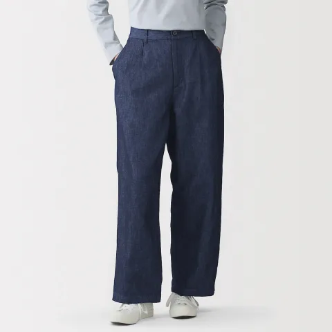 Pantalon droit en denim de mélange de chanvre pour femme