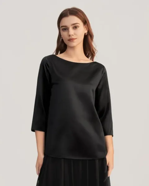 LILYSILK Femme Chemisier en Soie Charmeuse Douce Coupe Régulière Col Bateau Blanc XL