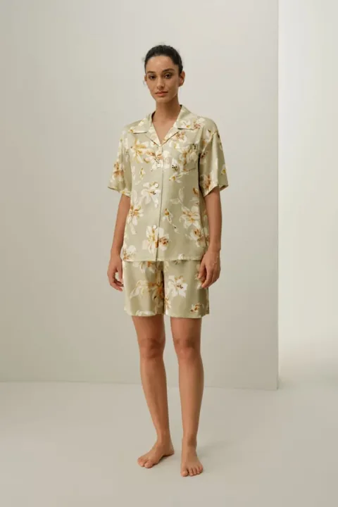LILYSILK Ensemble Pyjama Manches Courtes Poissons Soie Charmeuse Poissons M