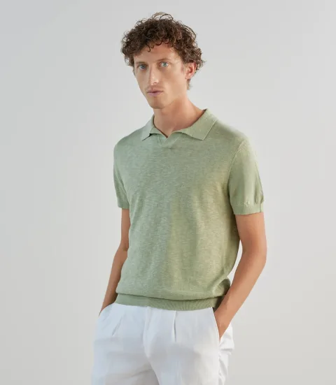 IZAC - Polo à col ouvert en maille kaki clair