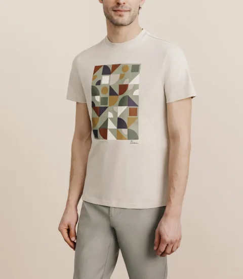 IZAC - T-shirt print manches courtes beige