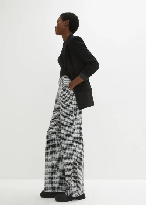 Pantalon large et extensible à motif pied-de-poule