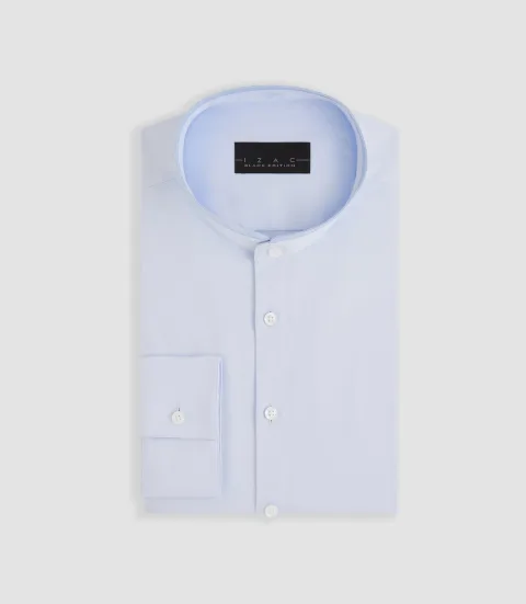 IZAC - Chemise satin stretch col mao ciel ''Marcel''