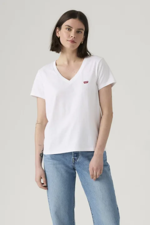 Levi's T Shirt Col V Perfect (lot De 2) - Femme - Multicolore / 2 Pack V Neck White + & Caviar - 2XS