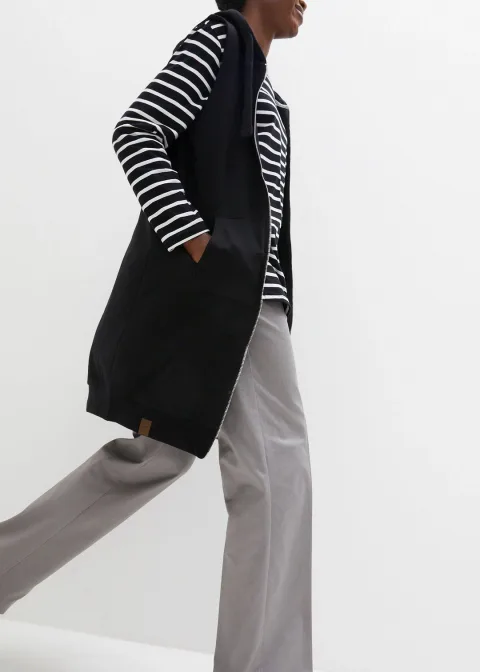 Long gilet sweat à capuche, sans manches