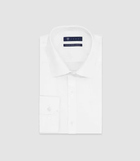 IZAC - Chemise slim en satin de coton BLANC