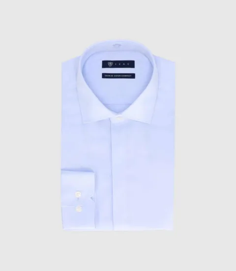 IZAC - Chemise slim en satin de coton ciel SATINCACH