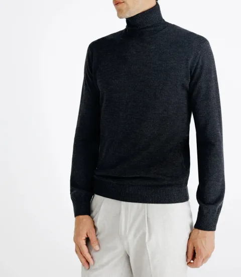 IZAC - Pull col roulé en laine mérinos anthracite