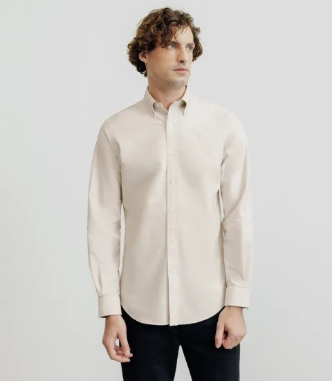 IZAC - Chemise droite oxford beige