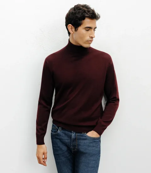 IZAC - Pull col roulé bordeaux