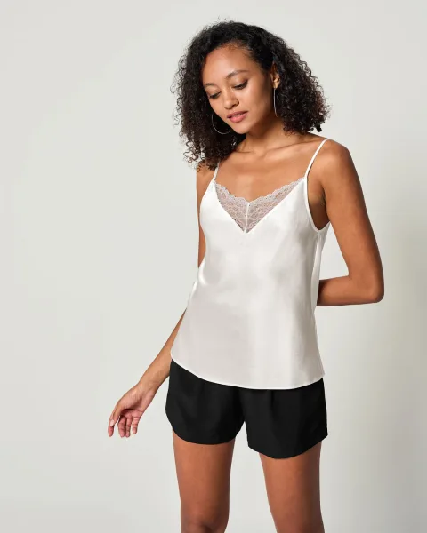 LILYSILK Débardeur Soie, Col En V Avec Dentelle, Êporté De 2 Façons, Charmeuse Soie, Pour Votre Garde-Robe De Tous Les Jours