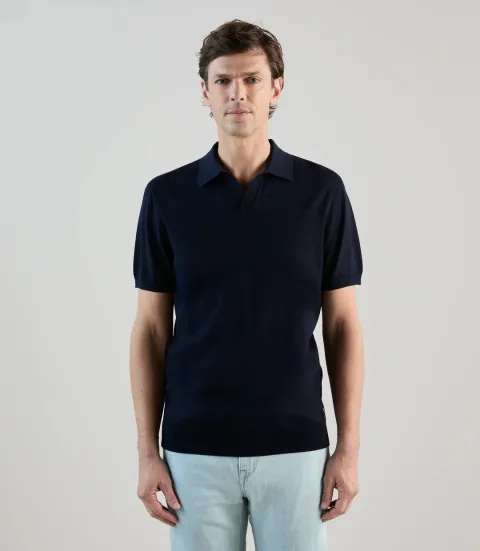 IZAC - Polo col ouvert en maille marine