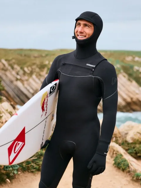 5/4mm Marathon Sessions - Combinaison de surf à capuche avec zip poitrine pour Homme Noir