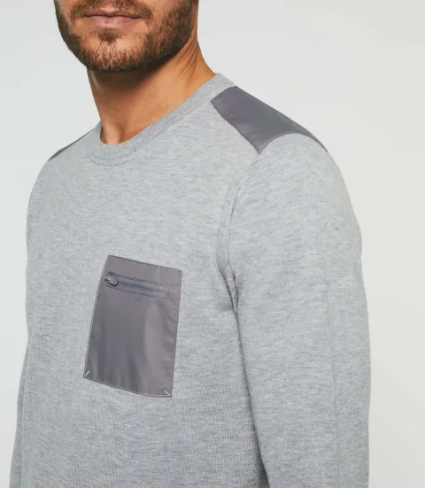 IZAC - Pull col rond gris chiné ''Darius''