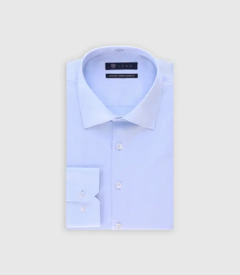 IZAC - Chemise slim en satin de coton CIEL