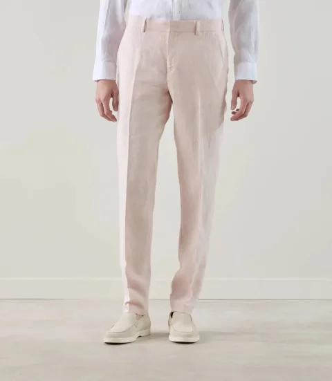 IZAC - Pantalon ville 100% lin rose