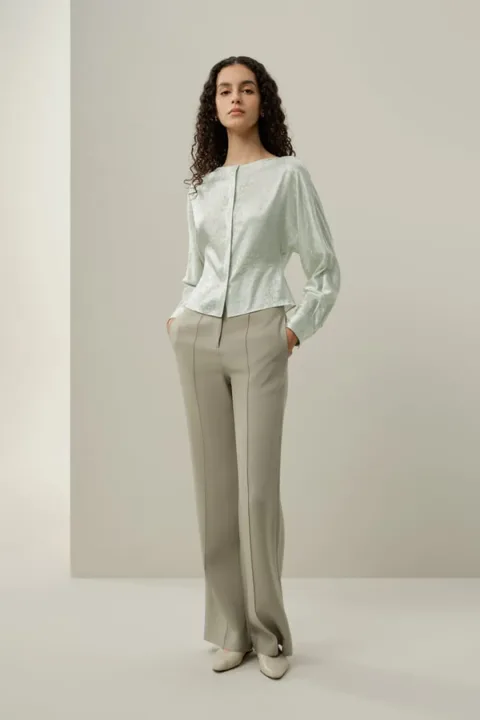 LILYSILK Femme Chemisier soie stretch jacquard élégant col bateau Vert jade S