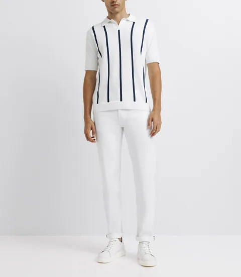 IZAC - Polo rayé en maille blanc