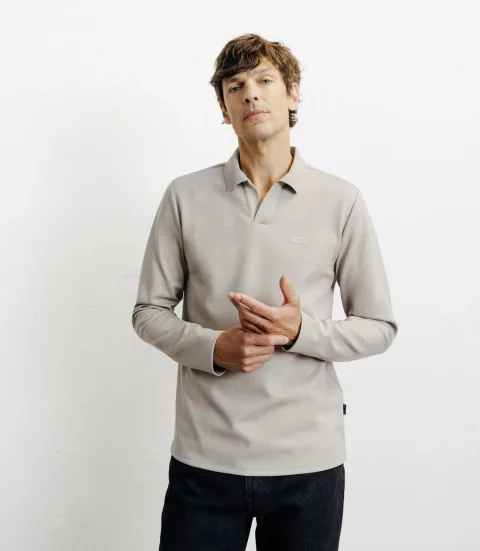 IZAC - Polo col ouvert manches longues beige