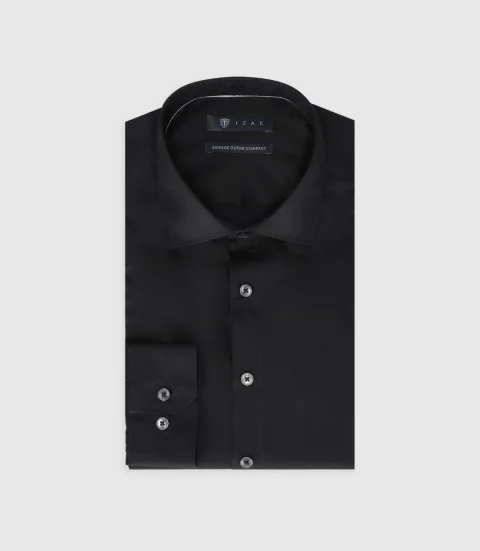 IZAC - Chemise slim en satin de coton noir SATINSLIM