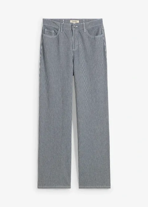 Jean droit loose, taille haute, rayé