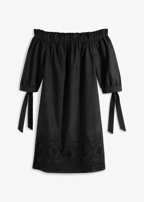 Robe col Bardot 100% coton avec broderies anglaises