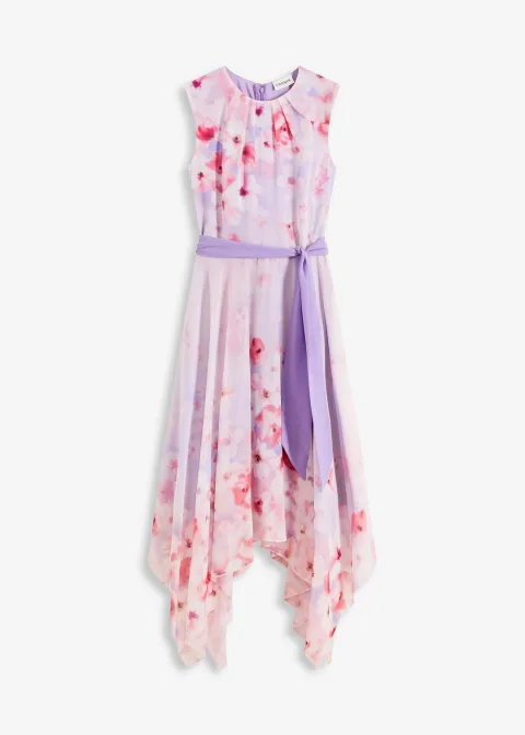 Robe en mousseline avec ceinture à nouer et jupe à pans