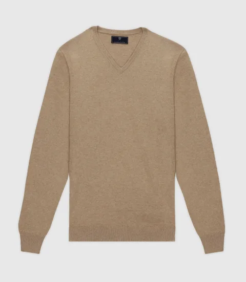 IZAC - Pull col V beige foncé