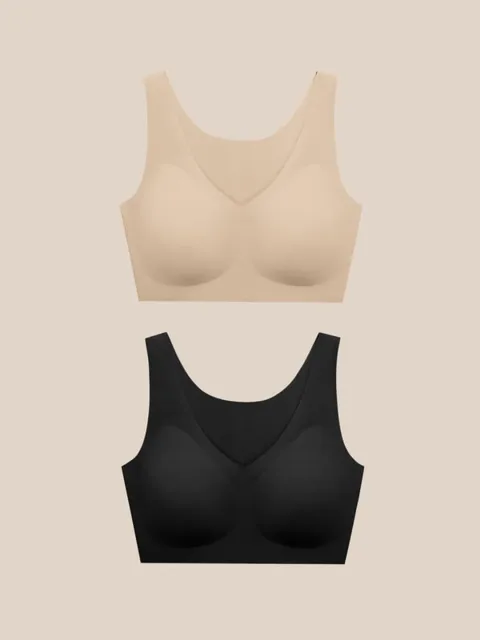 LILYSILK Soutien-Gorge Soie Taille Unique Sans Armatures Confort Abricot Clair + Noir