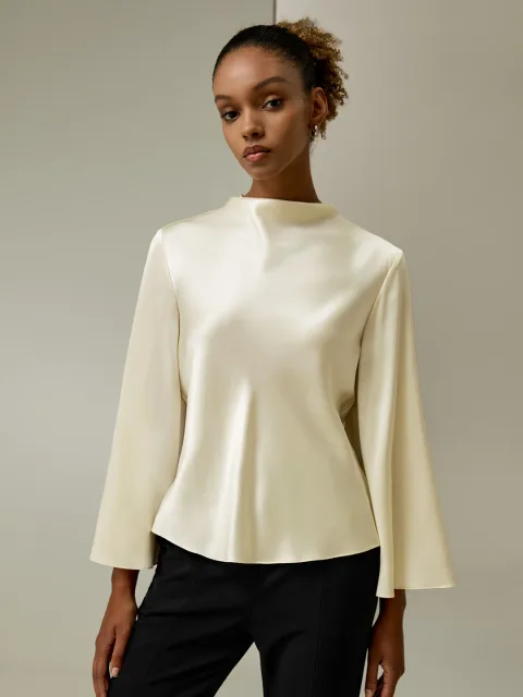 LILYSILK T Shirt Soie Lilyblanc Col Bénitier, Manches 3/4 100% Soie Pure Léger Et Résistant Aux Rides L