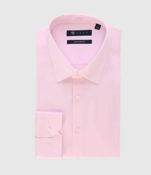 IZAC - Chemise en satin stretch rose STRETCHBS