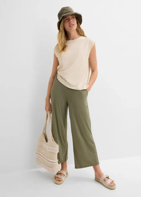 Pantalon fluide en jersey viscose, longueur 7/8